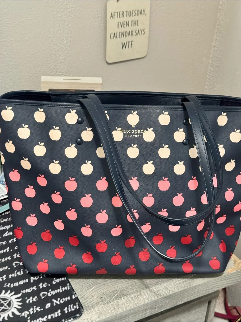 kate spade Navy Apple Print Tote and Wallet Set